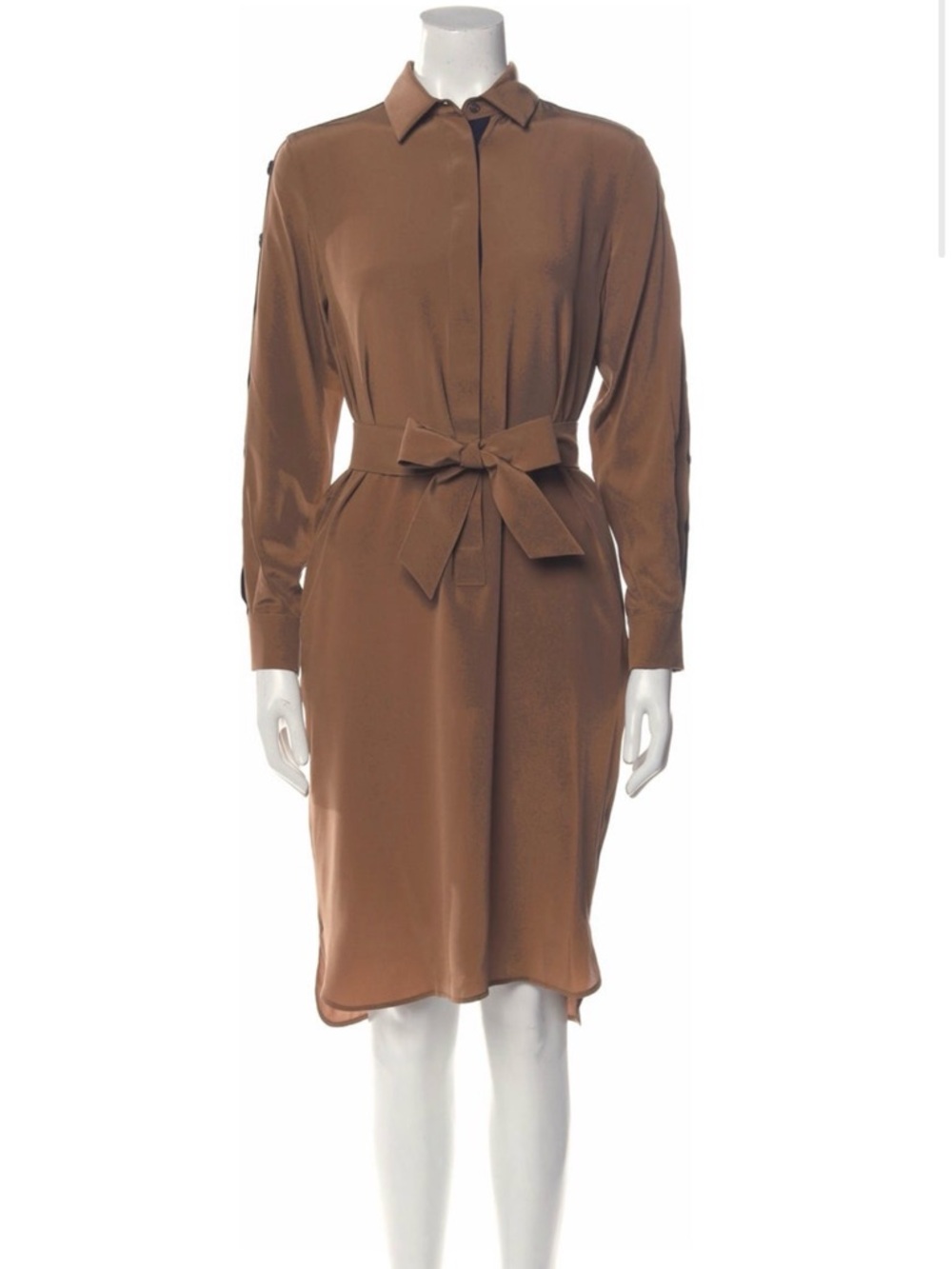 MaxMara Camel Brown Tie-Waist Midi Shirt Dress